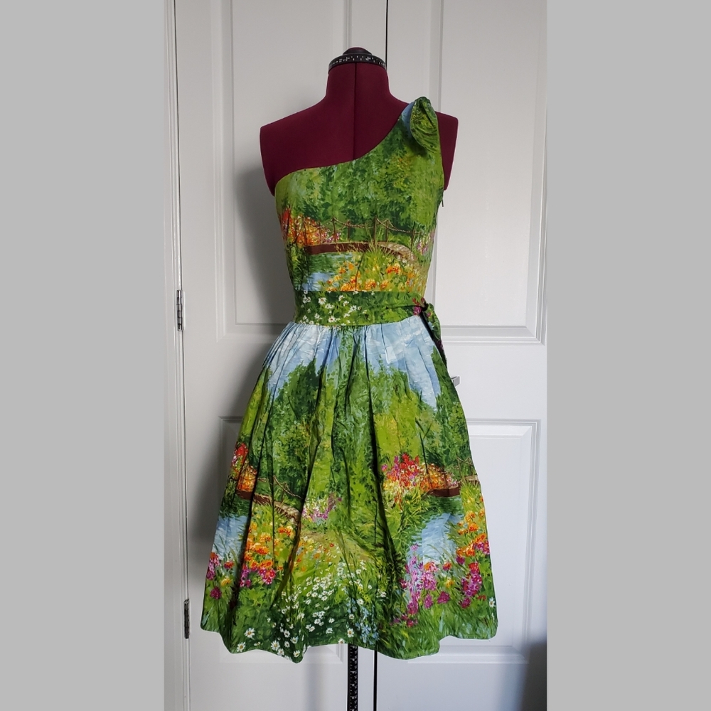 Bernie Dexter fit and flare impressionist garden dress m with POCKETS!